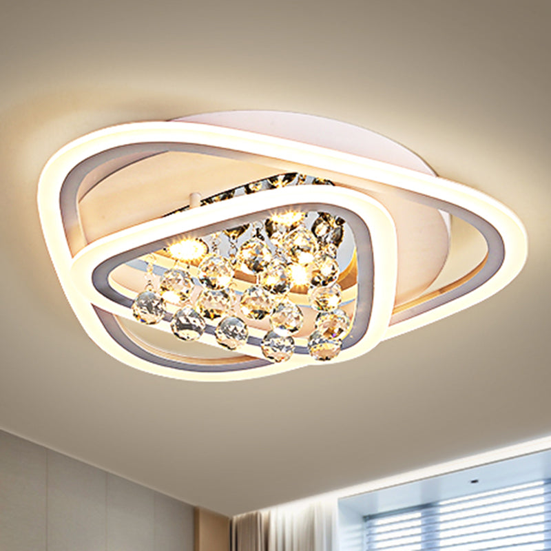 19.5"/23.5"/31.5" W LED Triangle Flush Mount Lamp Simple White Crystal Ceiling Mounted Fixture in Warm/White Light