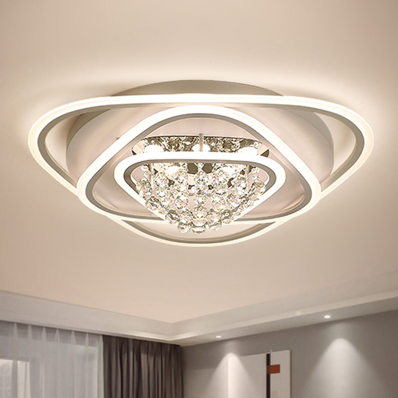 19.5"/23.5"/31.5" W LED Triangle Flush Mount Lamp Simple White Crystal Ceiling Mounted Fixture in Warm/White Light