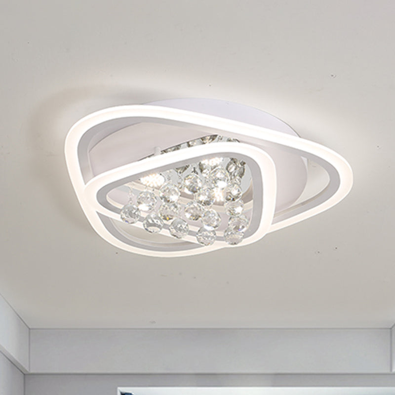 19.5"/23.5"/31.5" W LED Triangle Flush Mount Lamp Simple White Crystal Ceiling Mounted Fixture in Warm/White Light