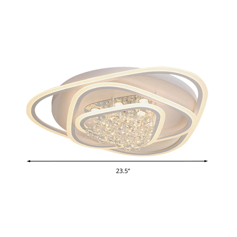 19.5"/23.5"/31.5" W LED Triangle Flush Mount Lamp Simple White Crystal Ceiling Mounted Fixture in Warm/White Light