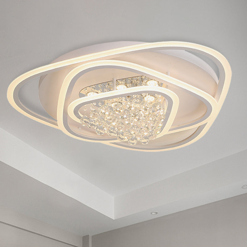 19.5"/23.5"/31.5" W LED Triangle Flush Mount Lamp Simple White Crystal Ceiling Mounted Fixture in Warm/White Light