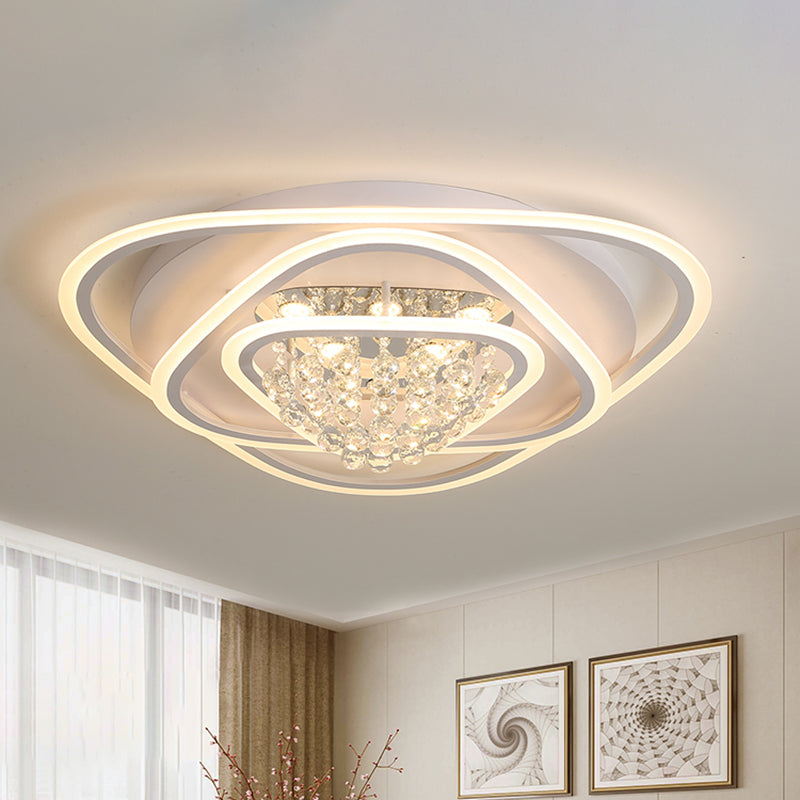 19.5"/23.5"/31.5" W LED Triangle Flush Mount Lamp Simple White Crystal Ceiling Mounted Fixture in Warm/White Light