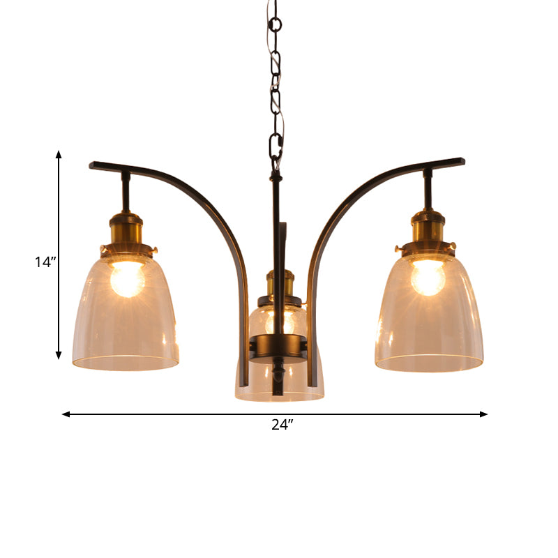 Clear Glass Cup Shape Chandelier Pendant Vintage 3/5/6-Light Ceiling Lamp with Curved Arm