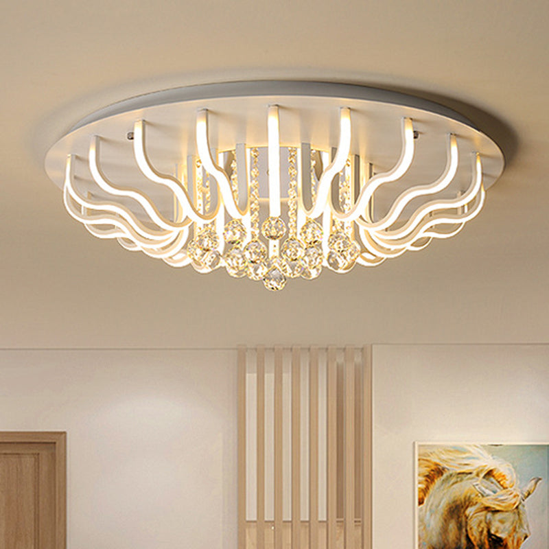 Gebogen Acryl Flush Mount Lamp Eenvoudige 27"/31.5" W LED Woonkamer Plafond Montage Fixture in Wit, Warm/Wit Licht