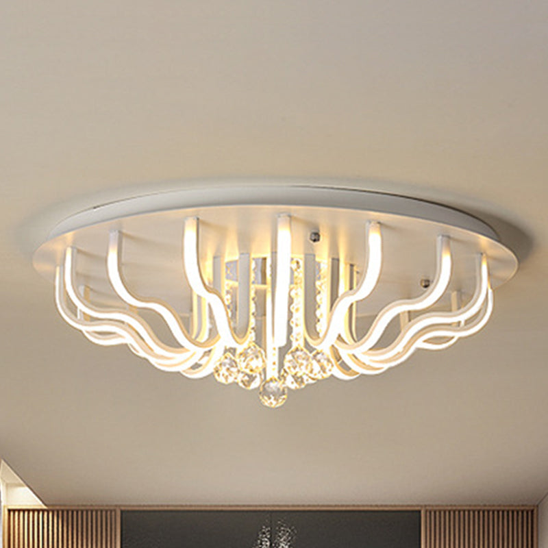 Gebogen Acryl Flush Mount Lamp Eenvoudige 27"/31.5" W LED Woonkamer Plafond Montage Fixture in Wit, Warm/Wit Licht