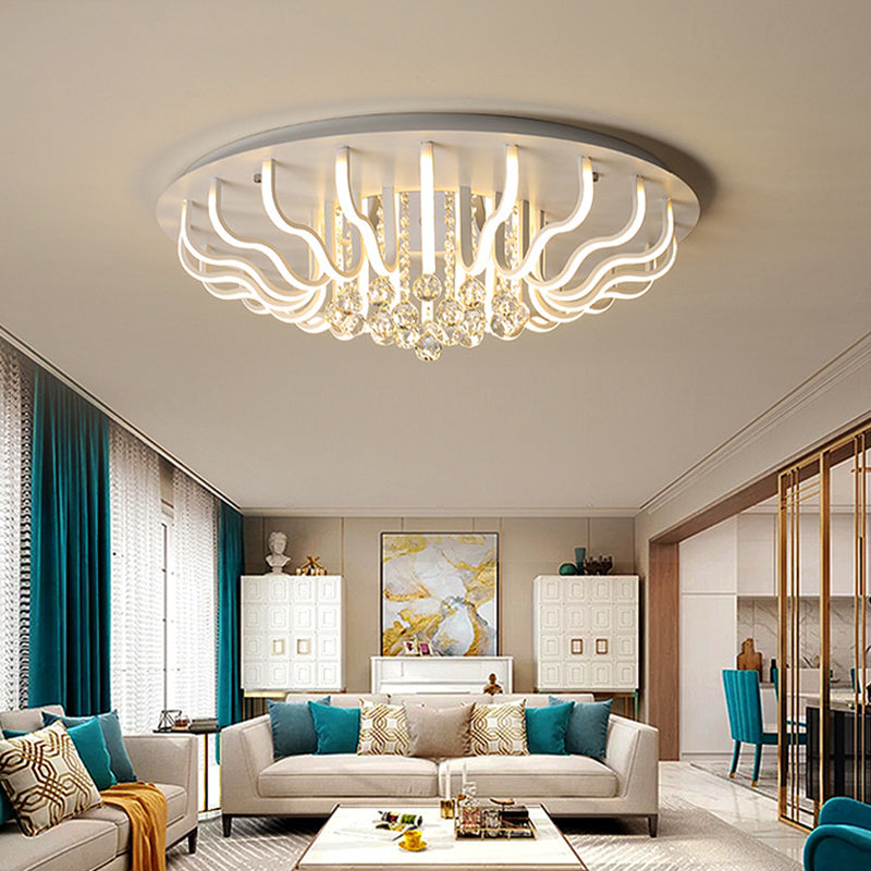 Gebogen Acryl Flush Mount Lamp Eenvoudige 27"/31.5" W LED Woonkamer Plafond Montage Fixture in Wit, Warm/Wit Licht