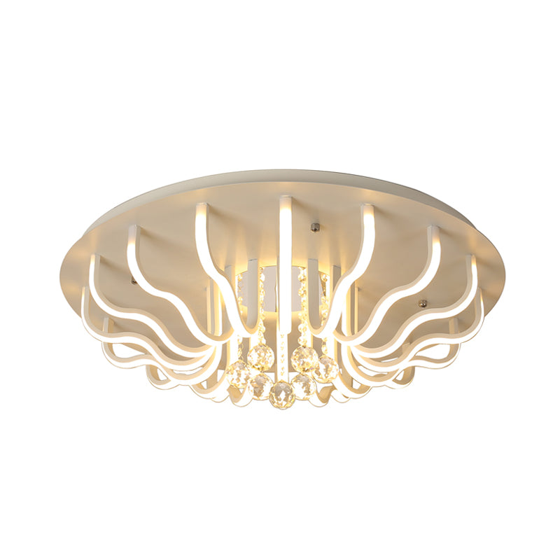 Gebogen Acryl Flush Mount Lamp Eenvoudige 27"/31.5" W LED Woonkamer Plafond Montage Fixture in Wit, Warm/Wit Licht