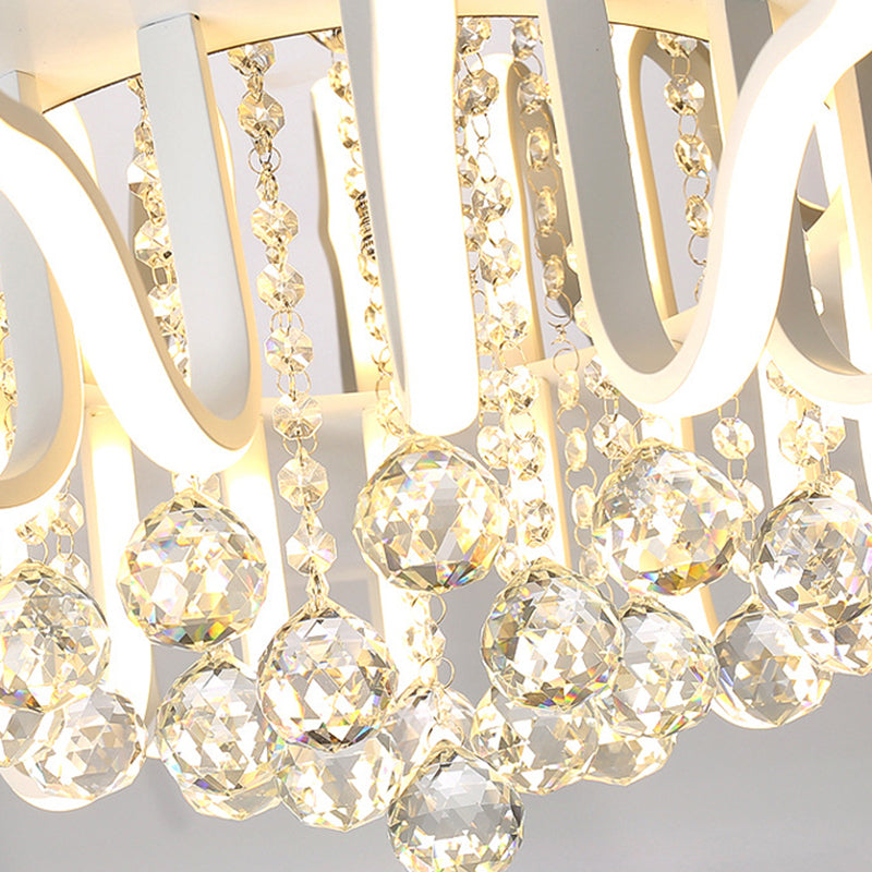 Gebogen Acryl Flush Mount Lamp Eenvoudige 27"/31.5" W LED Woonkamer Plafond Montage Fixture in Wit, Warm/Wit Licht