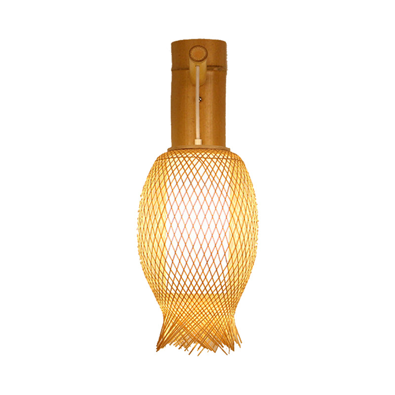 In tema Sconce Contemporary Bamboo 1 lampadina in legno con lampadina con tonalità di pergamena in cilindro bianco interno