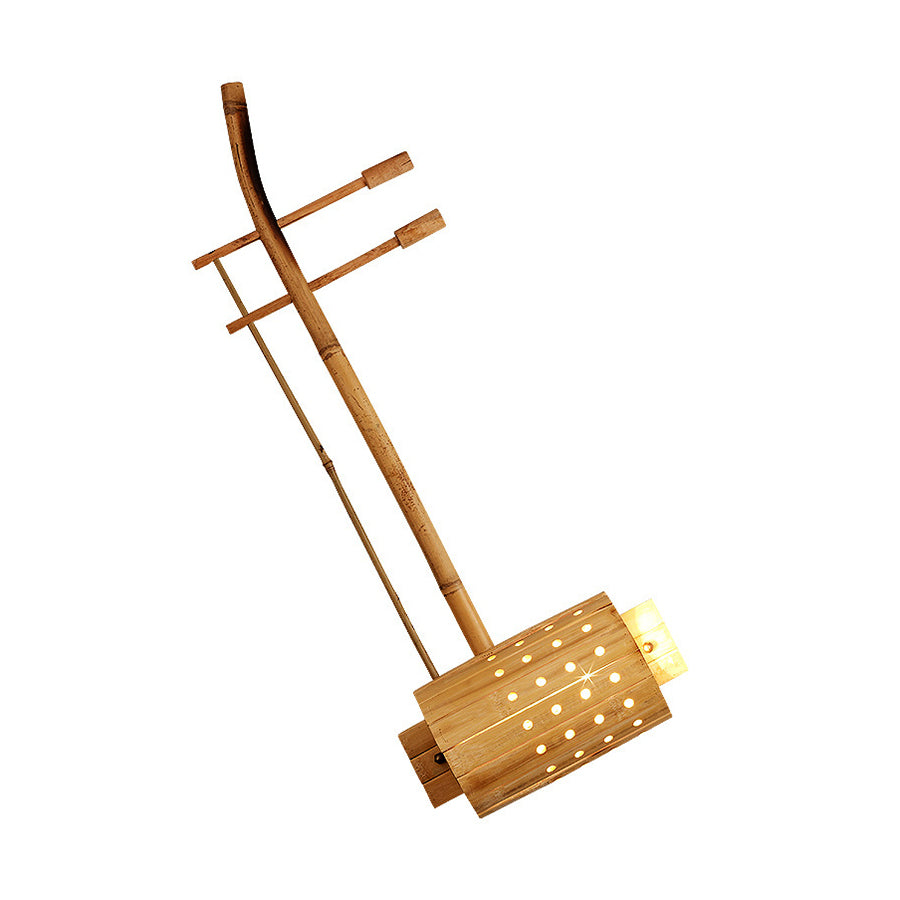 1 Bulb Tearoom Sconce Lamp Asian Wood Wall Light Fixture with Erhu Bamboo Shade
