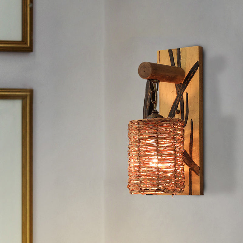Lampada da parete cono in legno/cilindro tradizionale 1 coneta beige sconce con rettangolo posteriore