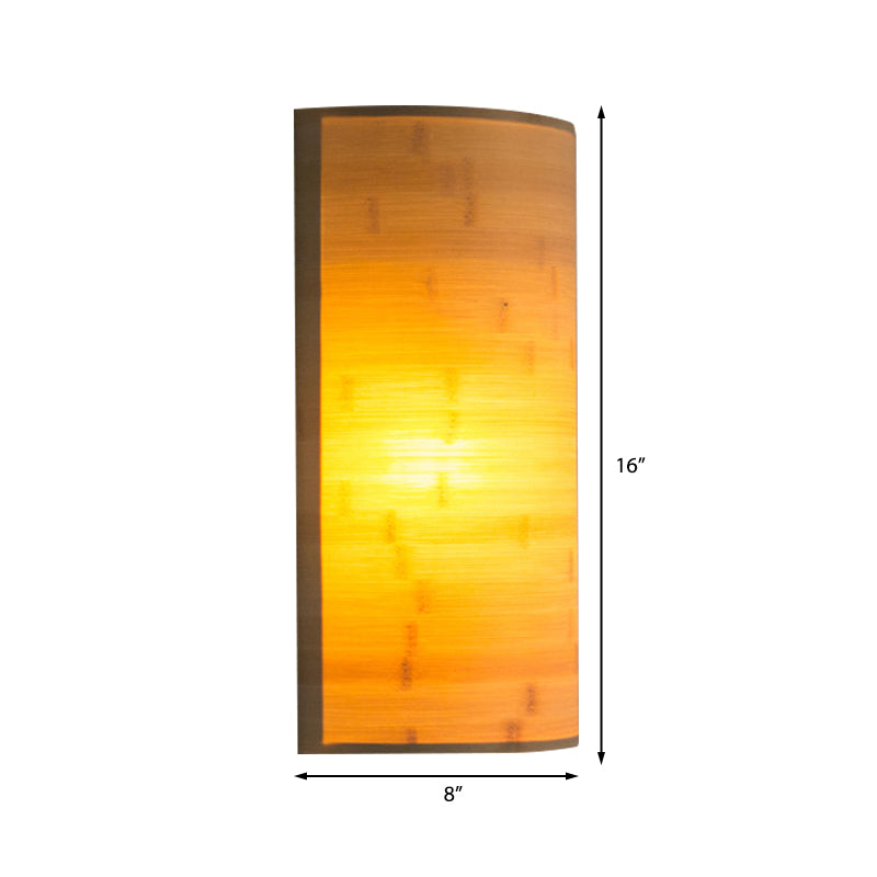 Bamboo Semicylinder Sconce Light Modern 2 Bulbs Wall Lighting Fixture in Wood for Living Room