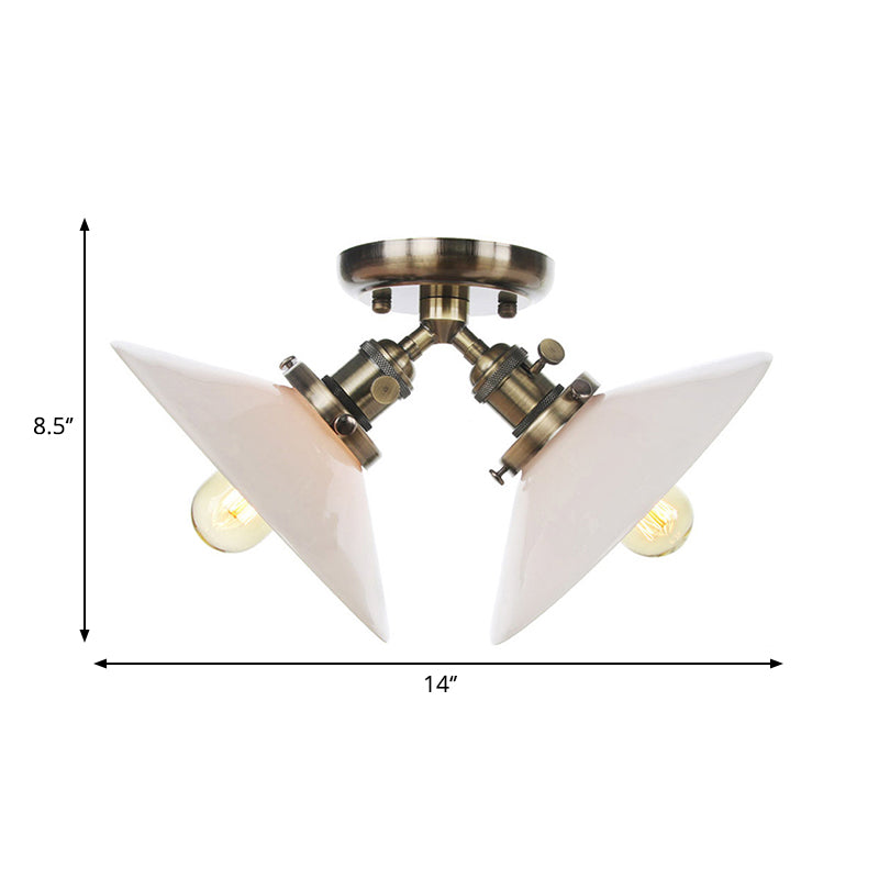 Warehouse Style Flared Semi Mount Lighting Iron 2 Bulbs Indoor Semi Flush Ceiling Light in Black/Bronze
