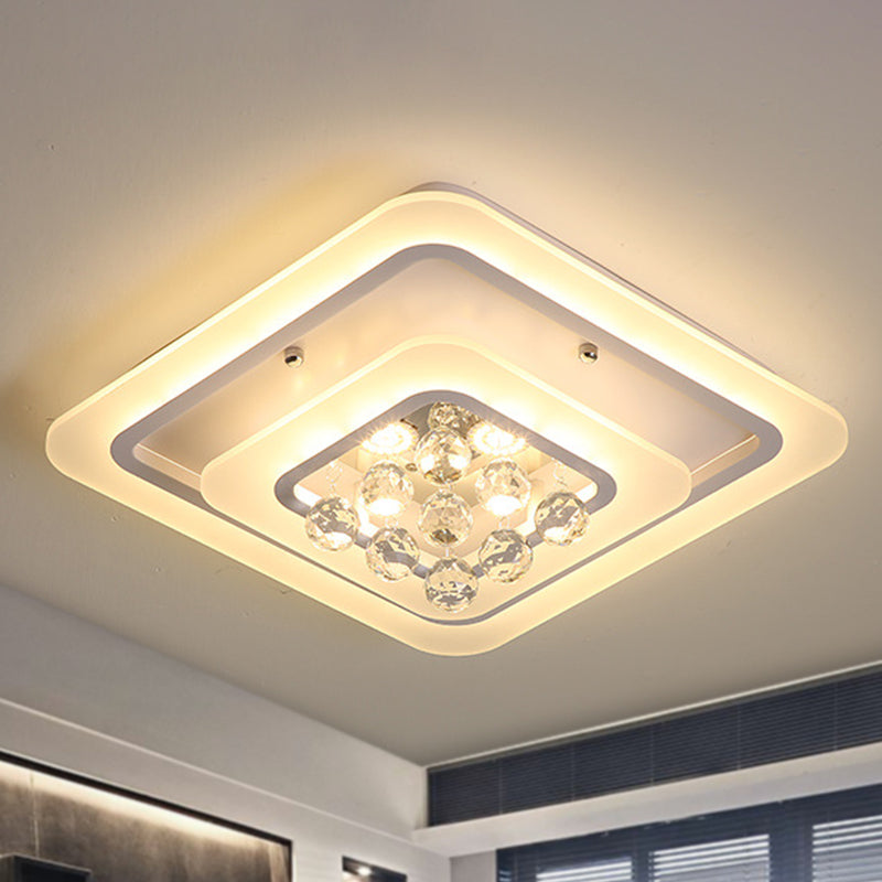19.5"/23.5"/27.5" W LED Flush Ceiling Light Modern White Square Crystal Flush Mount Lighting, Warm/White Light