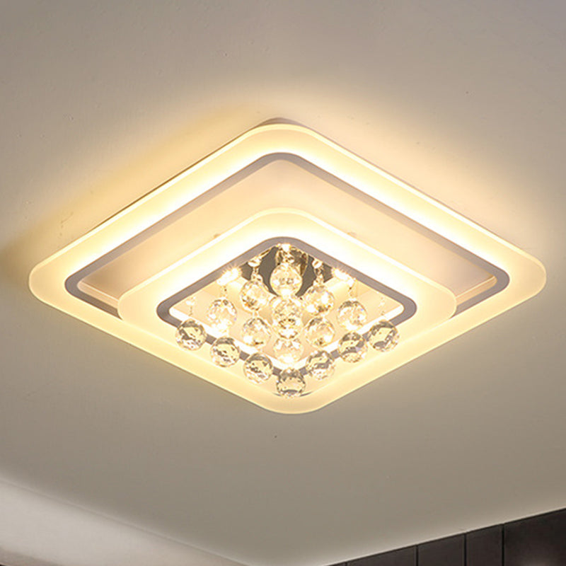 19.5"/23.5"/27.5" W LED Flush Ceiling Light Modern White Square Crystal Flush Mount Lighting, Warm/White Light