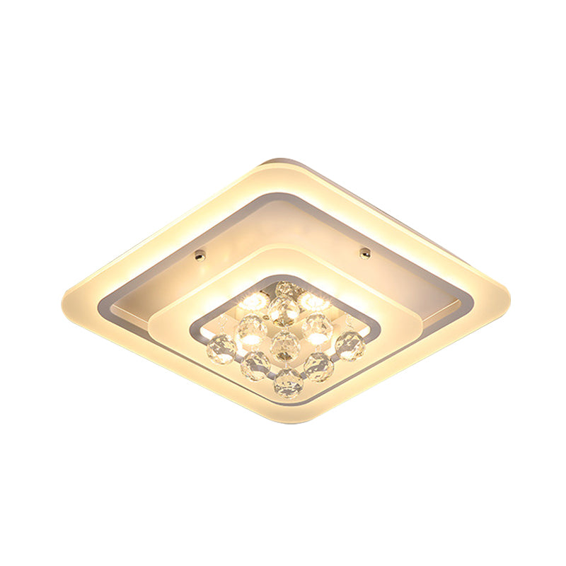19.5"/23.5"/27.5" W LED Flush Ceiling Light Modern White Square Crystal Flush Mount Lighting, Warm/White Light