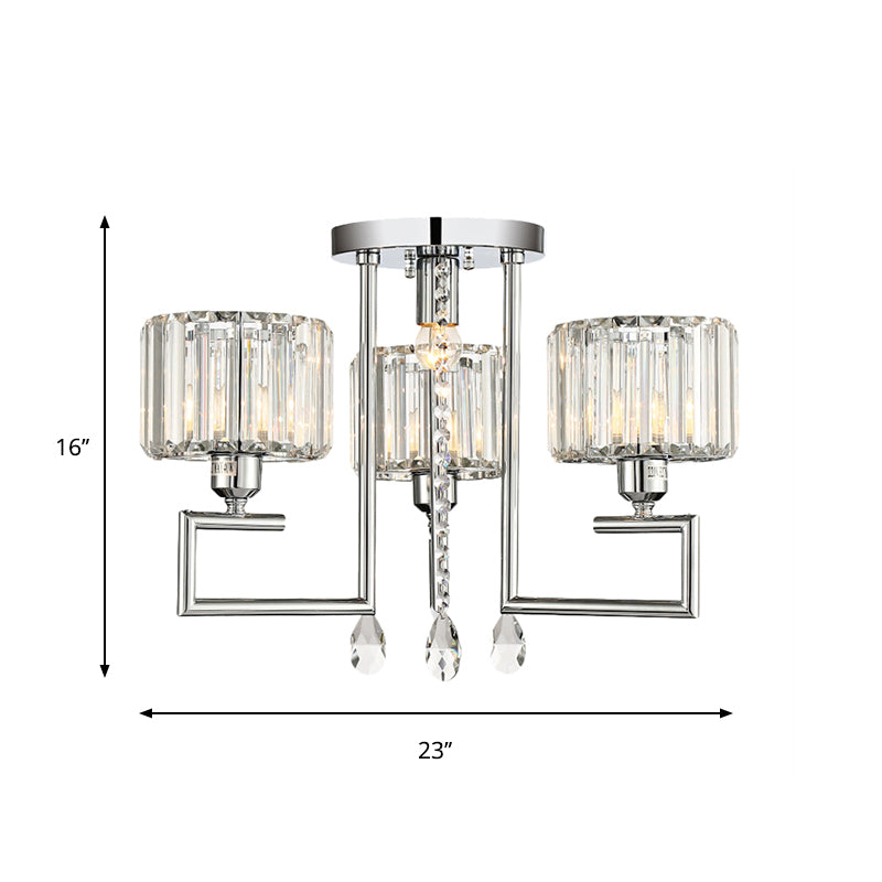 Tambour à tambour en cristal côtelé plafonnier moderne lampe à chasse d'eau en argent moderne 4/6 de lumière avec cadre de défilement