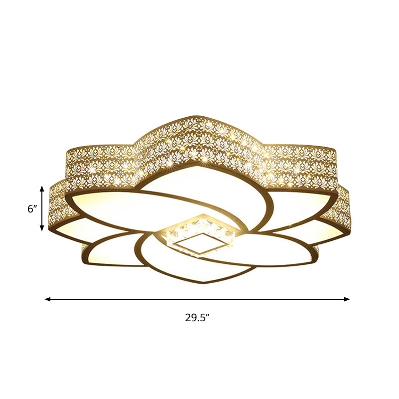 Plafonnier moderne en métal à fleurs, 23.5 "/ 29.5" W, plafonnier LED blanc avec accents de cristal clair, lumière chaude/blanche