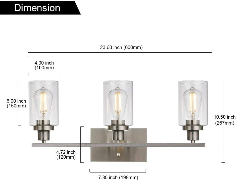 3-licht cilinder ijdelheid wandverlichting armaturen retro industriële stijl glas ijdelheid licht