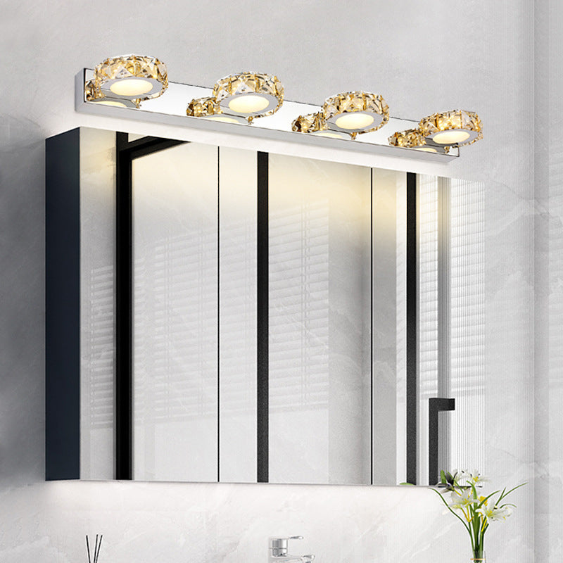 Circle Vanity Wall Light Fixtures Modern Minimalist Style Crystal Vanity Light