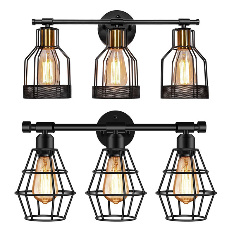 Cage Shade Vanity Wall Light RETRO Style Industrial Metal 3 Light Vanity Light