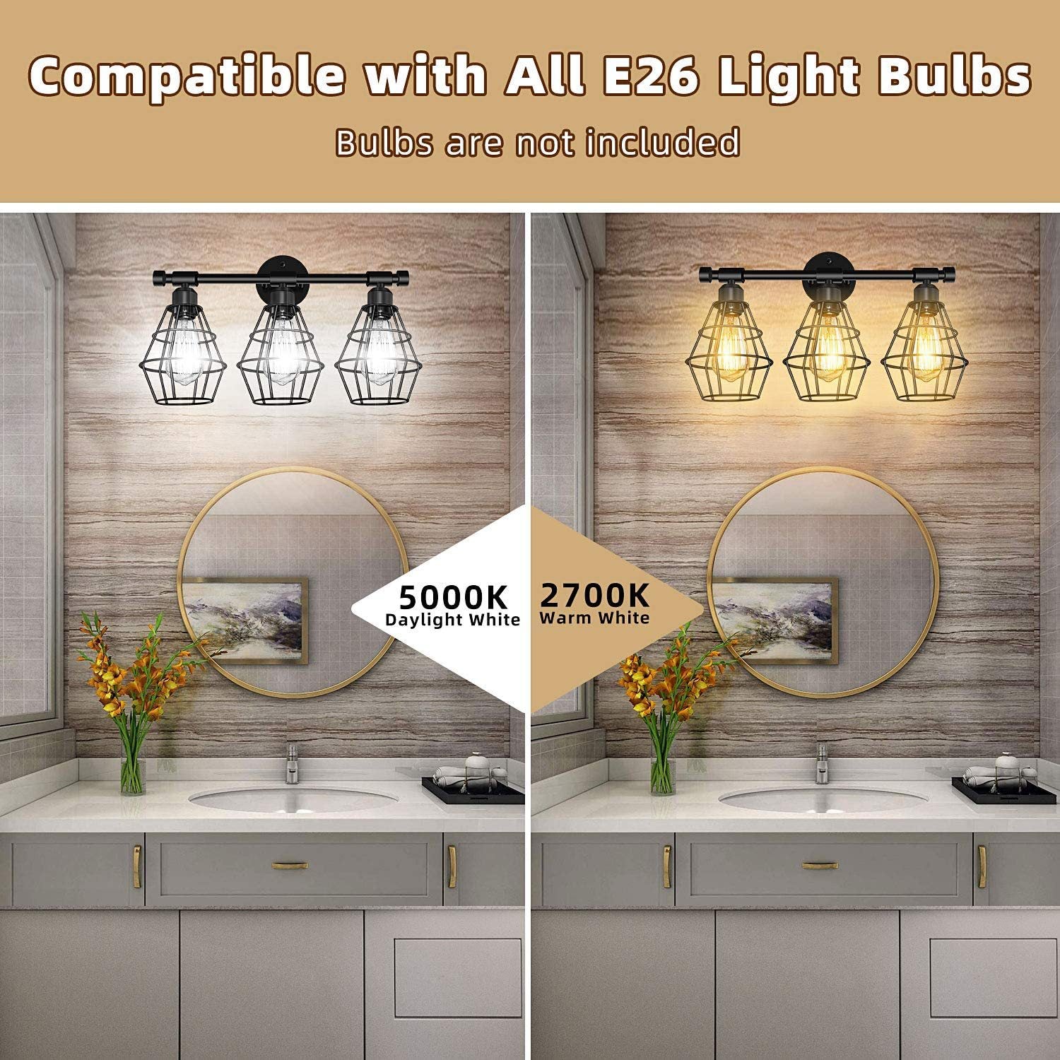 Cage Shade Vanity Wall Light RETRO Style Industrial Metal 3 Light Vanity Light