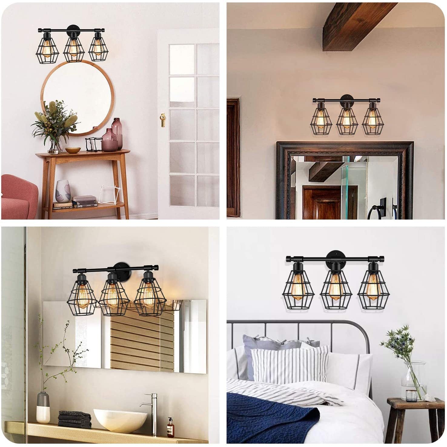 Cage Shade Vanity Wall Light RETRO Style Industrial Metal 3 Light Vanity Light