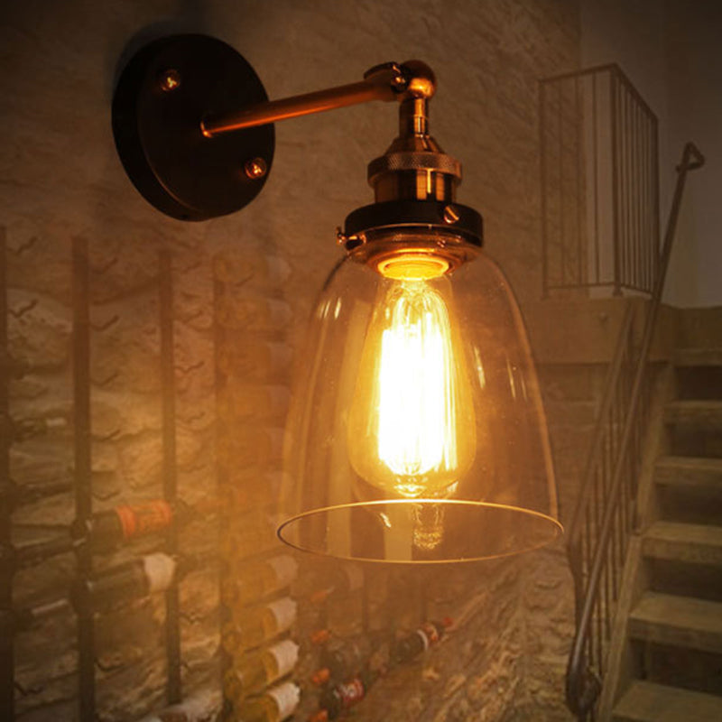 Oval Vanity Wall Light Fixtures Retro Industrial Style Glass Single Vanity Light