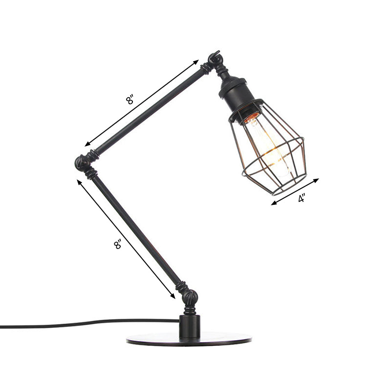 Wire Frame Table Lighting Industrial Style Metal 1 Light Black/Brass Finish Table Lamp with Adjustable Arm