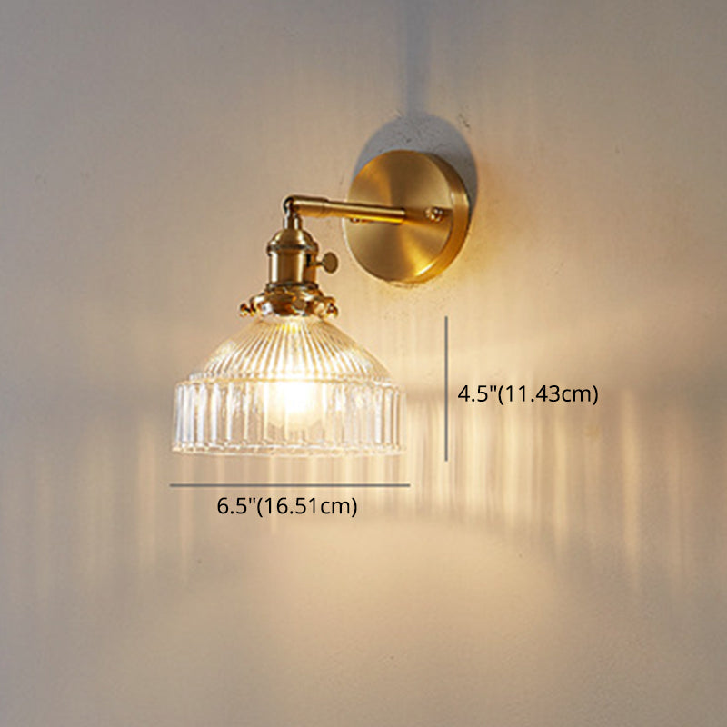 Industrial Wall Lamp Pressed Ribbed Glass Wall Light Sconce in Gold Finish for Bedroom