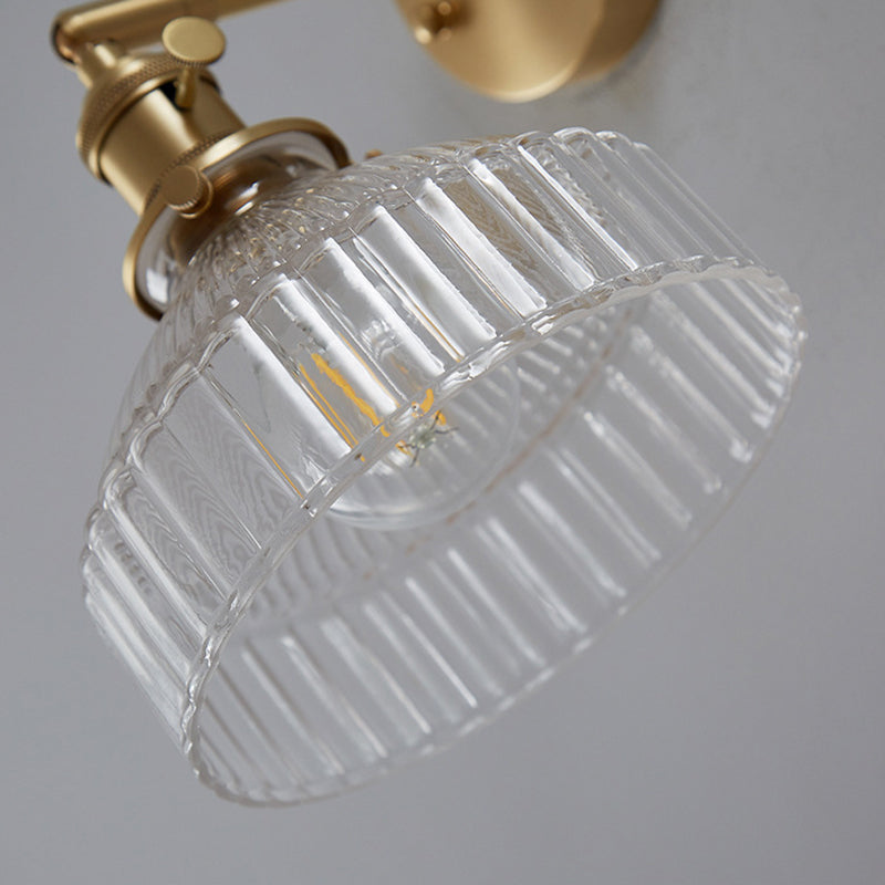 Industrial Wall Lamp Pressed Ribbed Glass Wall Light Sconce in Gold Finish for Bedroom