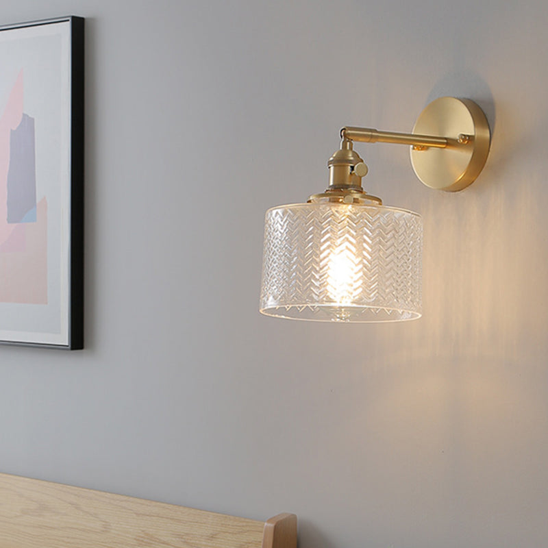 Brass Industrial Wall Light Adjustable Sconce Light for Bedroom Hotel in Glass Shade