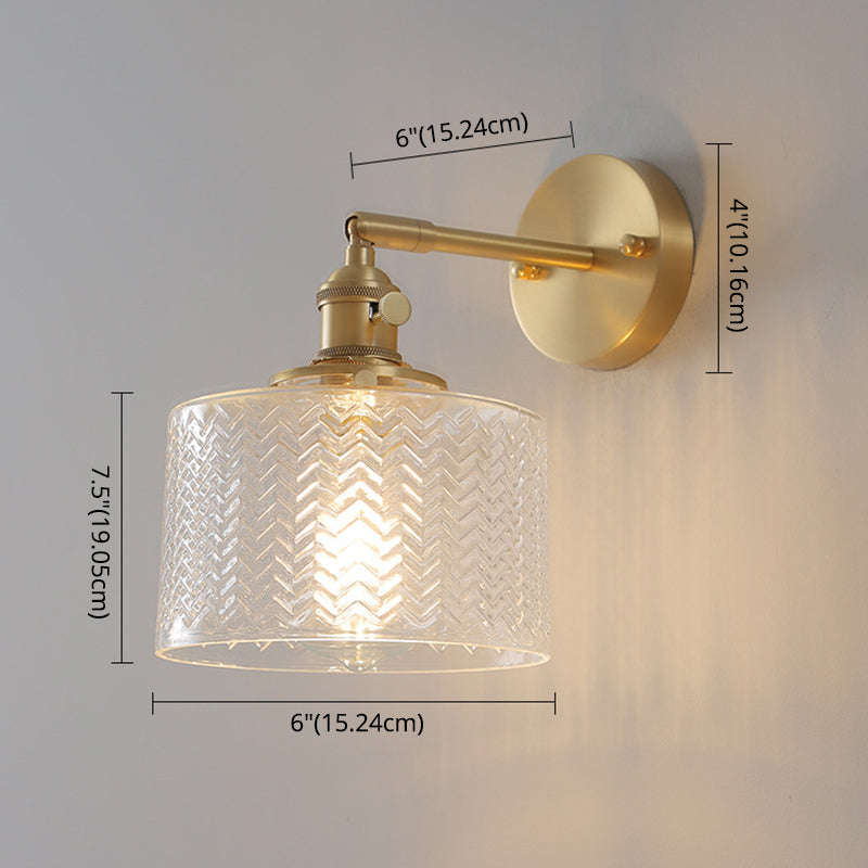 Brass Industrial Wall Light Adjustable Sconce Light for Bedroom Hotel in Glass Shade