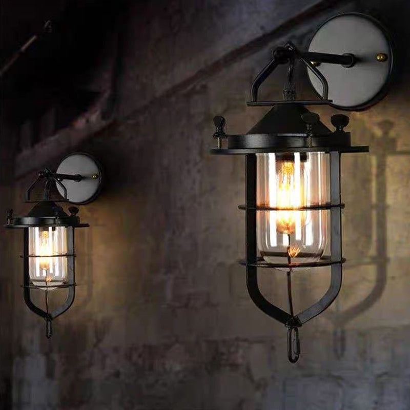Industrial Style Wall Sconce 1 Light Down Lighting Sconce Lighting in Metal Cage