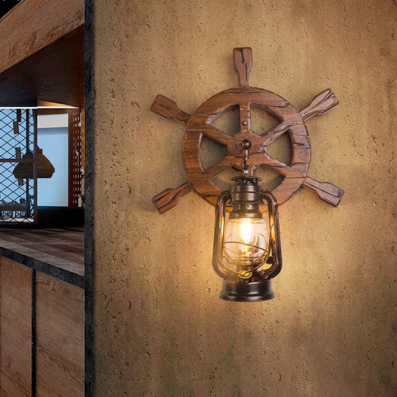 Industrial Nautical Style Wall Sconce Vintage Wooden Rudder Wall Lamp for Restaurant Bar