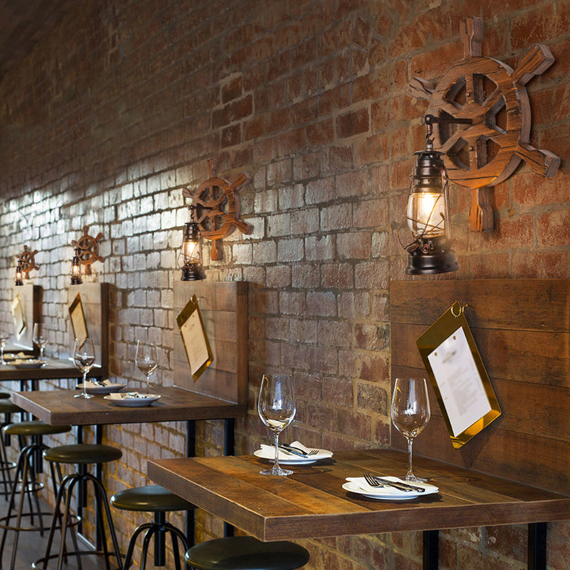 Industrial Nautical Style Wall Sconce Vintage Wooden Rudder Wall Lamp for Restaurant Bar