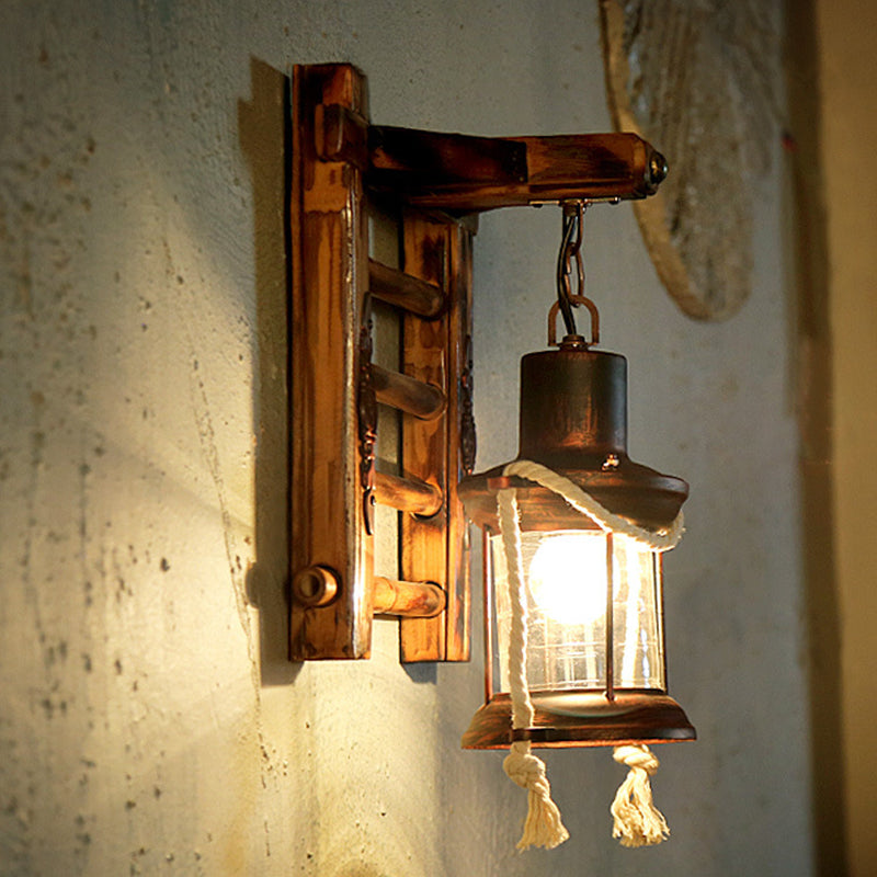 Retro Rustic Style Wall Lighting Ideas Bamboo Hanging Board Suspended Wall Sconce for Attic Tearoom