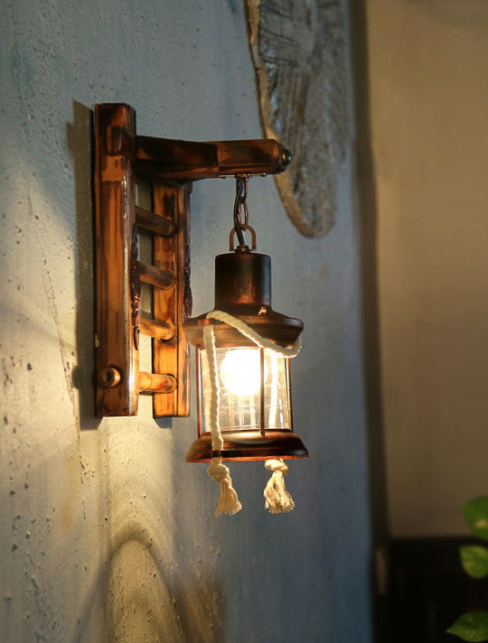 Retro Rustic Style Wall Lighting Ideas Bamboo Hanging Board Suspended Wall Sconce for Attic Tearoom