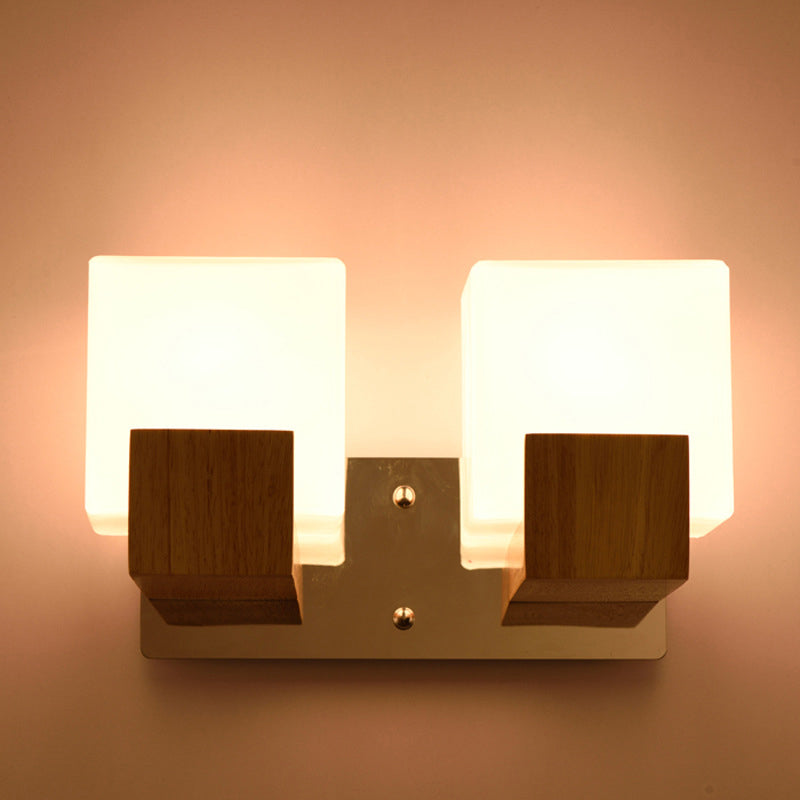 Quadratische Form Holzwand montieren leichte moderne einfache Glasschattenleuchte für Schlafzimmer