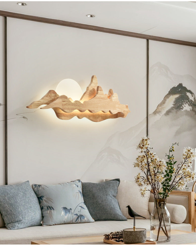 Applique murale en bois de Style chinois, idées d'éclairage en forme de montagne et de lune pour le salon