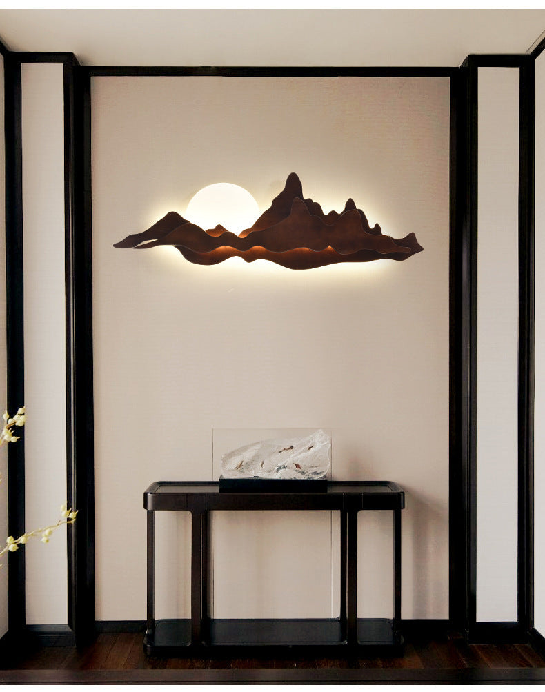 Applique murale en bois de Style chinois, idées d'éclairage en forme de montagne et de lune pour le salon
