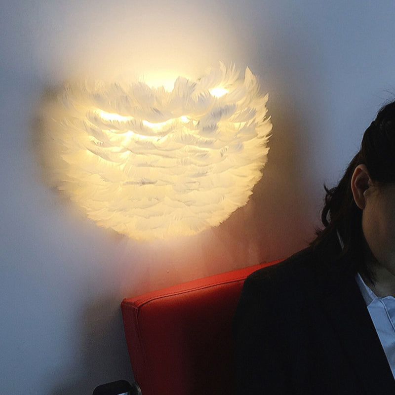 Romantic Feather Wall Mount Lamp Modern Cosy Wall Sconce Lighting for Bedroom