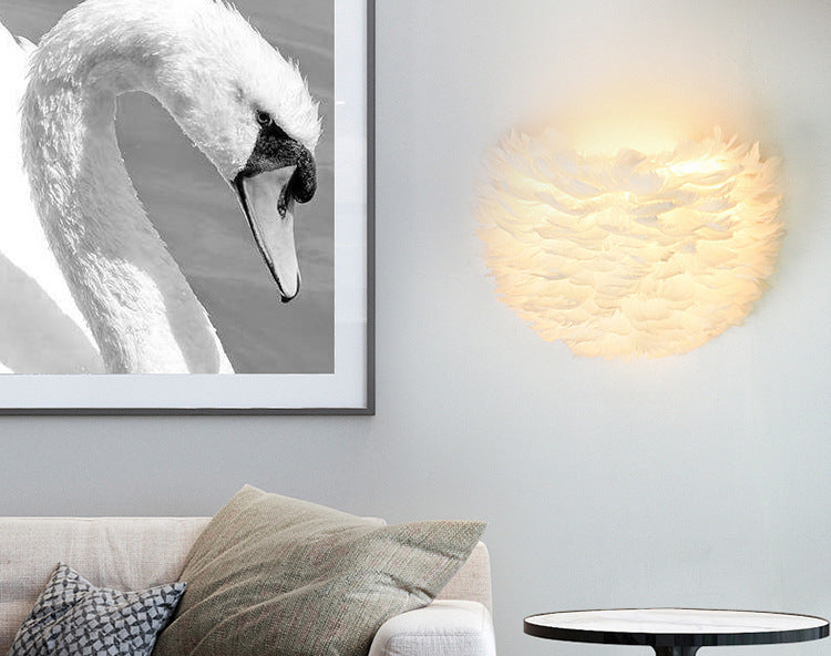 Romantic Feather Wall Mount Lamp Modern Cosy Wall Sconce Lighting for Bedroom