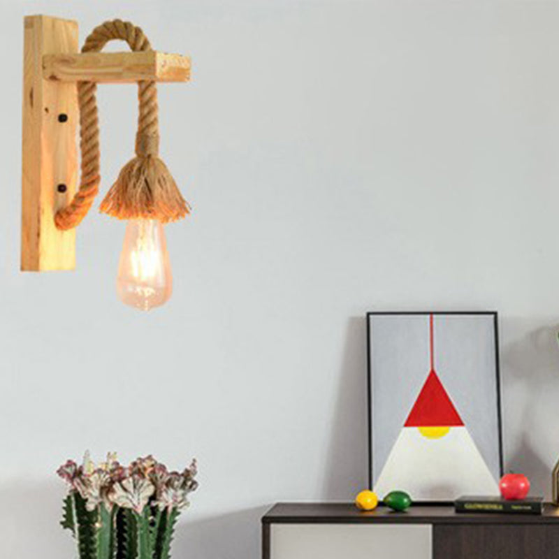 Bare Bulb Wall Sconce 1 Head Industrial Braided Rope Wall Lighting Ideas for Restaurant Corridor