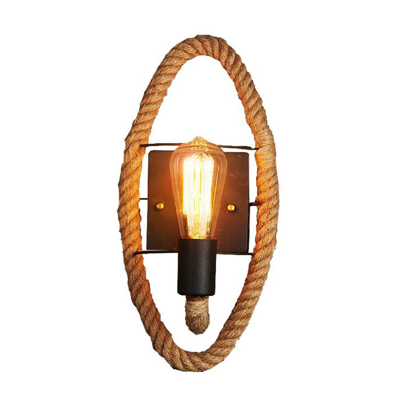 Wagon Wheel Indoor Wall Lighting Lodge Style Wall Mount Light with Rope Shade
