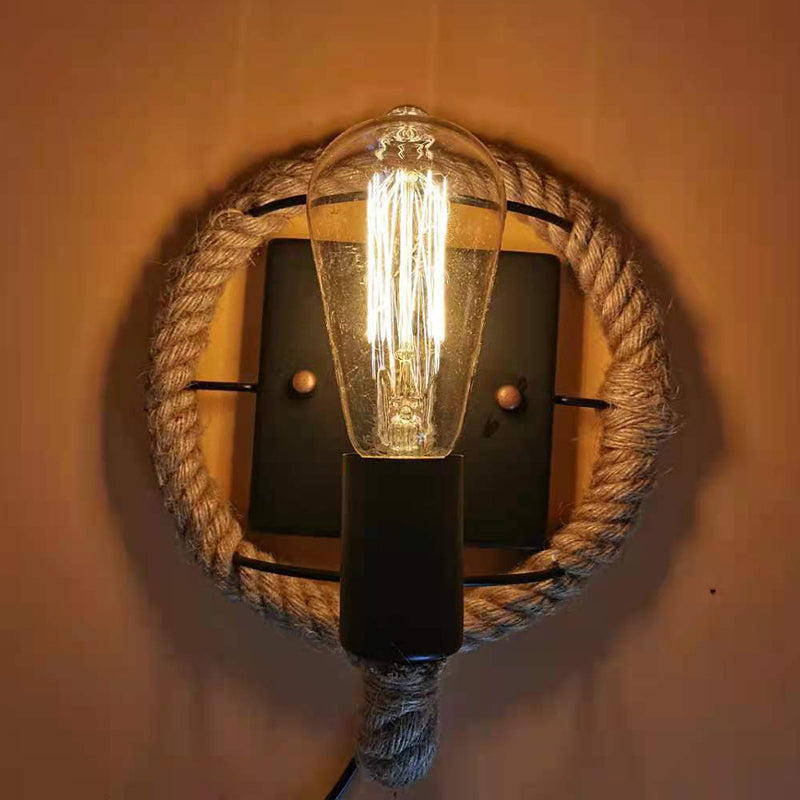 Wagon Wheel Indoor Wall Lighting Lodge Style Wall Mount Light with Rope Shade