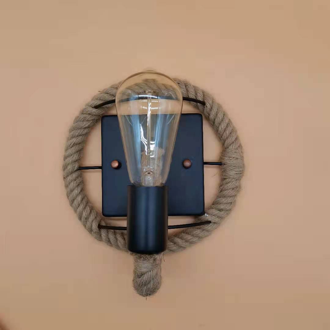 Wagon Wheel Indoor Wall Lighting Lodge Style Wall Mount Light with Rope Shade