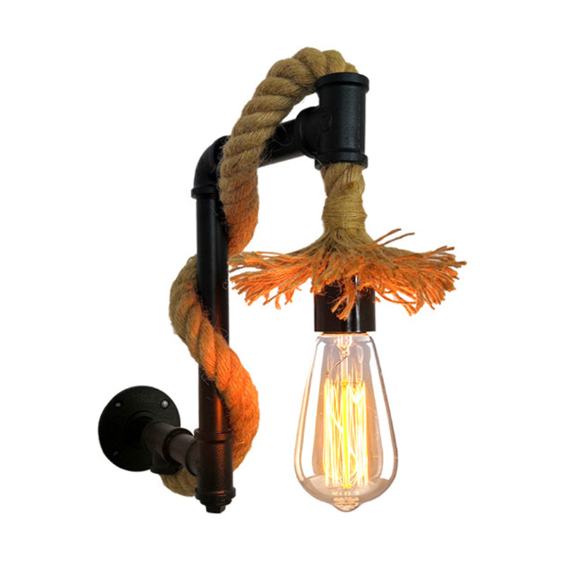 Industrial Style Wall Light Sconce Creative Jute Rope with Metal Plumbing Pipe