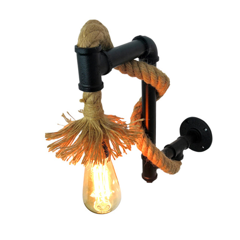 Industrial Style Wall Light Sconce Creative Jute Rope with Metal Plumbing Pipe