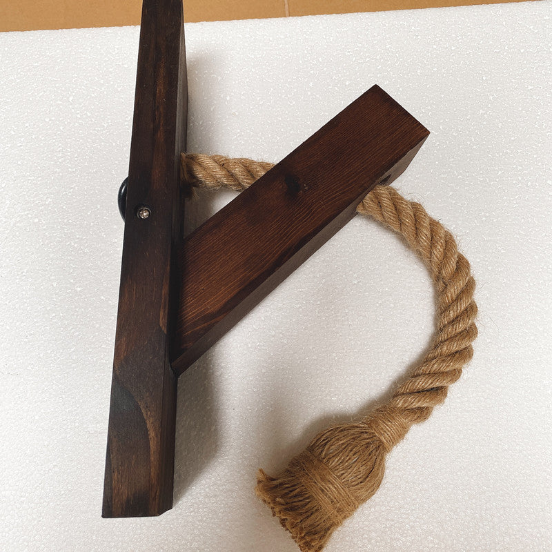 Bare Bulb Rope Wall Sconce Lighting Single Light Wooden Wall Lamp for Bar Restaurant